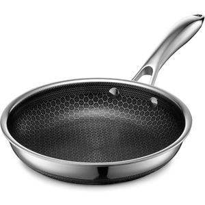HexClad Hybrid Nonstick 8-Inch Frying Pan, Stay-Cool Handle, Dishwasher-Friendly, Oven-Safe Up to 900F, Induction Ready, Compatible with All Cooktops