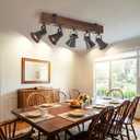5 Light Semi Flush Mount Ceiling Light, Farmhouse Wooden Track Lighting Fixtures Ceiling, Rustic Kitchen Lights Ceiling with Adjustable Heads for Kitchen Island Dining Room Living Room