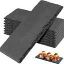 PINGEUI 8 Pack Black Slate Board, 10x5 Inch Rectangle Slate Cheese Board, Individual Stone Plates for Coffee Table, Wooden Table, Home Decor, Bar
