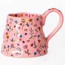 Mkour 16oz Large Ceramic Coffee Mugs, Handmade Big Tea Cups, Floral Design, Wide Bottom with Large Handle for Office and Home, Microwave and Dishwasher Safe (Pink)