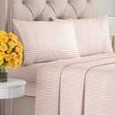 King Size 3 Piece Sheet Set - Comfy Breathable & Cooling Sheets - Hotel Luxury Bed Sheets for Women & Men - Deep Pockets, Easy-Fit, Soft & Wrinkle Free Sheets - Blush Stripes Oeko-Tex Bed Sheet Set
