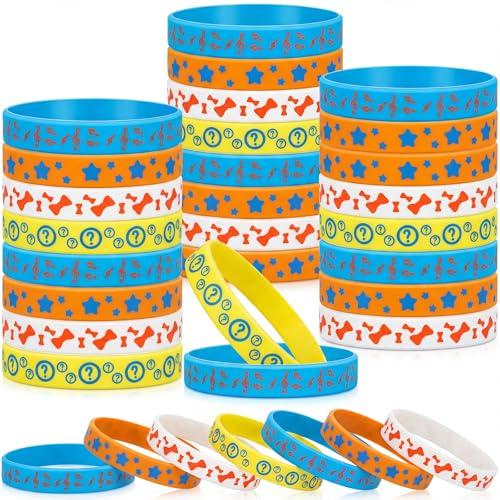 Landical 24 Pcs Orange and Blue Party Favors Cartoon English Teacher Silicone Bracelets Animation Themed Birthday Decorations for English Teacher Theme Birthday Party Decorations Supplies