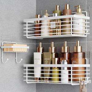 ODesign Shower Caddy 3 Pack-Shower Bathroom Shelves Rack,Rustproof Wall Mounted SUS304 Stainless Steel-No Drilling,Adhesive Shower Shelf Basket Organizer-White