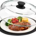 10inch Glass Microwave Splatter Cover for Food with Silicone Mat Heat Resistant Plate Splatter Guard Lid with Vent Holes & Easy-Grip Handle BPA Free, Dishwasher Safe