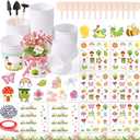 30 Pack Garden Plastic Pot Craft Kit DIY Flower Plant Crafts Nursery Pots with Stickers Flower Planting Growing Kit for Spring Summer Home Classroom School Creative DIY Art Project Activities