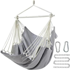 Hanging Hammock Chair Swing MAX 500 lbs Outdoor Hanging Chair with Footrest Indoor Swing Chair with Portable Steel Spreader Bar and Hardware Kit for Bedroom Living Room Patio Porch - Grey