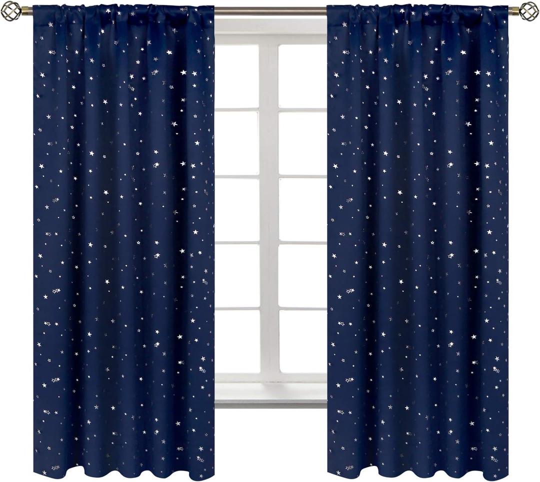 BGment Kids Blackout Curtains for Bedroom, Rod Pocket Room Darkening Curtains Decoration Thermal Insulation Window Drapes for Nursery, Children Room, 2 Panels, Each 52 x 63 Inch, Navy Blue (52"W x 63"L (Pack of 2))