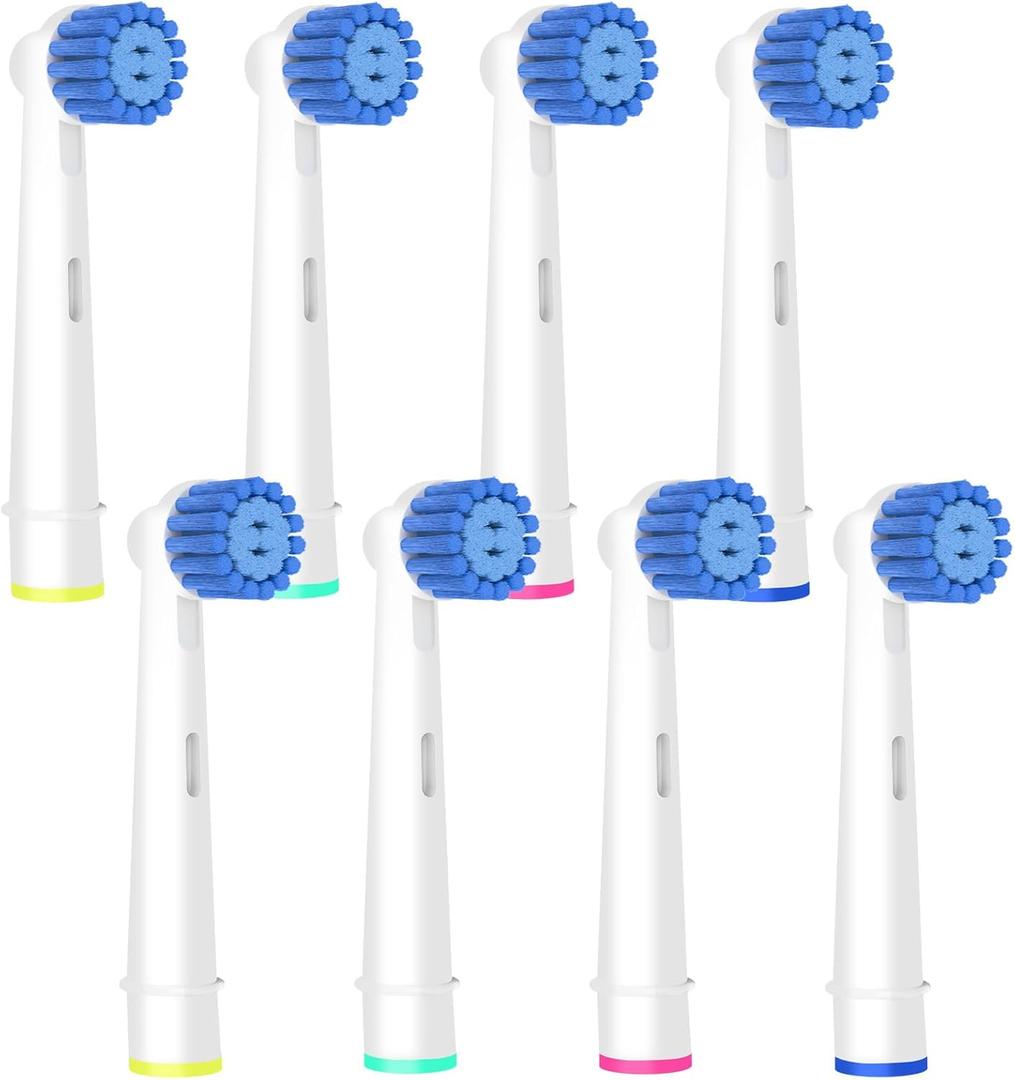 8 x 8 Pack Sensitive Gum Care Replacement Brush Heads Compatible with Oral b Braun Electric Toothbrush. Soft Bristle for Superior and Gentle Clean.