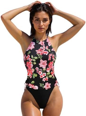 Halter Tankini Swimsuits for Women, Tummy Control Swim Suit for Women 2025 with High Waisted Bottom, Floral, Size: XL