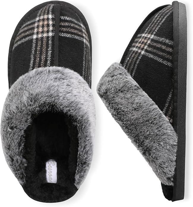 Besroad Mens Slippers Memory Foam House Slippers Warm Fuzzy Bedroom Slide House Shoes Indoor Outdoor Scuff size XL
