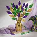 Wavwavw 6 Pcs Mardi Gras Floral Picks and Sprays Decoration Mardi Gras Leaf Branches Vase Filler Purple Yellow Green Tree Wreaths Tree Ornament for Carnival Party Indoor Outdoor Home Decoration