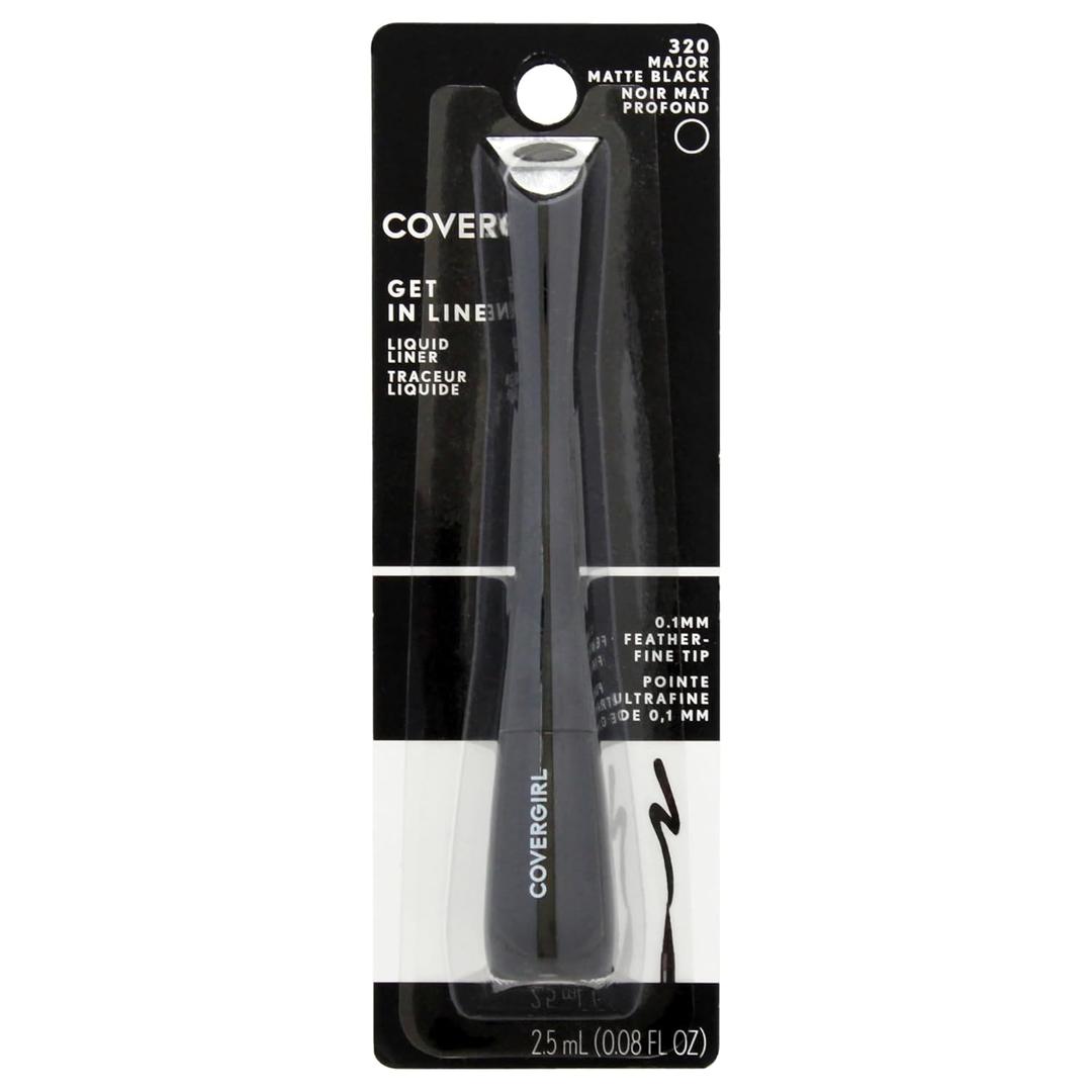 COVERGIRL Get In Line Liquid Eyeliner, Black Crystal, Long Lasting, 0.08 Ounces, Feather-Fine Tip, Contour-Grip Handle, Quick-Dry Liquid Eyeliner, Removes Easily