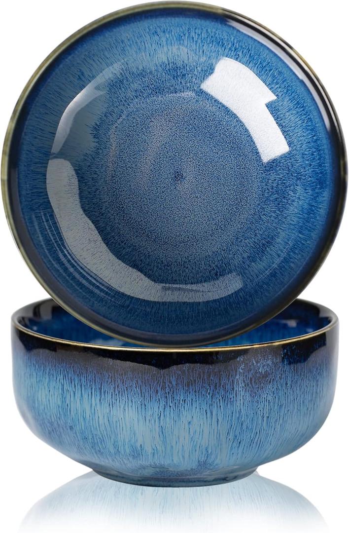 Serving Bowls - 22 Ounce Bowls Set - Ceramic Bowl Set of 2-5.75 inch for Salad, Soup,Cereal Bowls for Kitchen (Royal Blue)