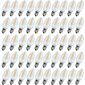 50 Pack C7 LED Night Light Bulbs, C7 LED Replacement Light Bulb for Christmas String Light, 0.6 Watt Equivalent to 7 Watt, Warm White 2200K, E12 Candelabra Base Clear Plastic LED Bulbs
