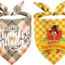 Thanksgiving Dog Bandanas, Fall Plaid and Turkey Reversible Triangle Bibs Scarfs Autumn Holiday Puppy Pet Kerchief 2 Pack (Thanksgiving-02)