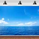 BELECO 7x5ft Fabric Blue Ocean and Sky Backdrop Blue Sky White Clouds Sea Water Waves Photography Background Baby Shower Wedding Birthday Party Decor Children Adult Portrait Photo Props
