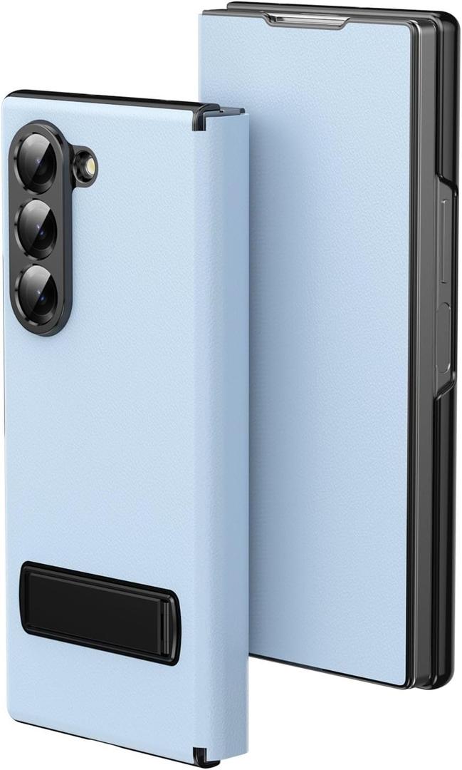 for Samsung Galaxy Z Fold 7 Magnetic Flip Folding Case, Multi-Angle Bracket, High Classy Luxurious Business Leather, Full Body Hinge Protective Slim Cover. (Pale Blue)