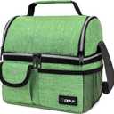 opux Lunch Box for Men, Adult Lunch Box Cooler, Insulated Lunch Bag Women, Dual Compartment Lunchbox for Work, Leakproof Double Decker Lunch Bag, Soft Lunch Pail Tote Boys Girls Kids School, Green