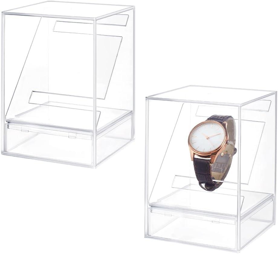 PH PandaHall 2pcs Watch Display Stand Boxes, 3x3x4.7 inch Clear Acrylic Single Watch Holder Case Bracelet Display Rack Jewelry Holder Stand Watches Organizer Storage Stands for Men Women Watch Display