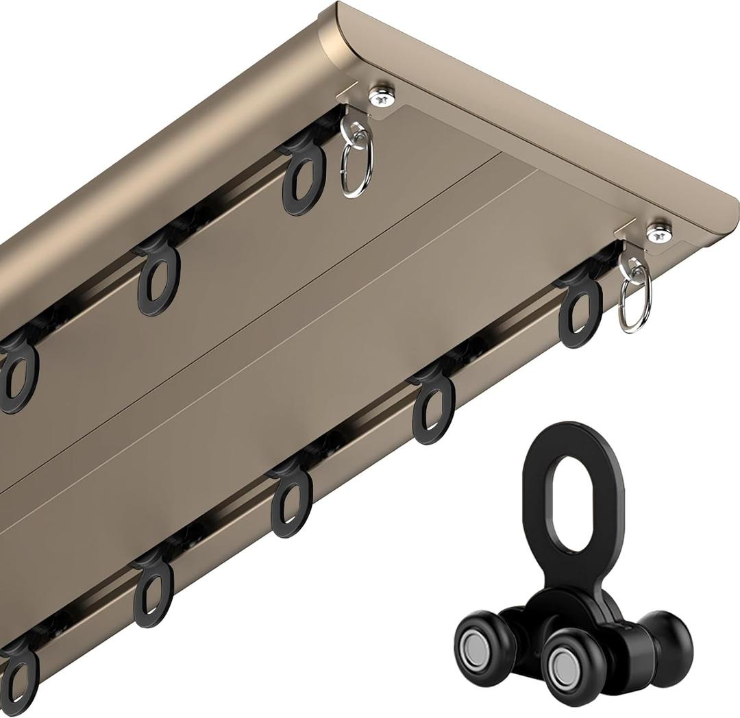 Double Row Curtain Track Ceiling Mount, Silent Heavy Duty Drop Aluminum Track Set for Curtains-Room Divider, Flexible Bendable Curtain Rail System for Living Room Bedroom(Champagne,1m（3.3ft）)