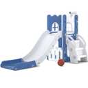 6 in 1 Toddler Slide for Toddler&Kids,Kids Climber Slider for Indoor Outdoor Playground with Storage,Telescope,Basketball Hoop and L Shaped Slide for Toddler Climber Playset,Blue