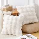 MADIZZ Pack of 2 Thick Plush Wool Throw Pillow Covers 18x18 Inch Cream Soft Neutral Decorative Throw Pillows Accent Boho Cushion Covers for Couch Sofa Bedroom Pillow Shell