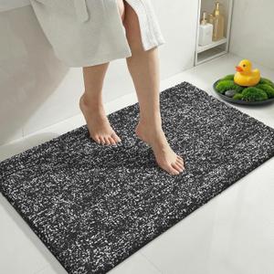 Yimobra Anti-Fatigue Non Slip Bathroom Rugs  Cushioned Dense Elastic Microfiber Bath Mat for Pressure Relief, Comfort for Tired Feet, Soft Absorbent Machine Washable, 36" x 24", Black and White