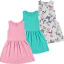 Pink Angel 3-Pack Girls' Dresses, Kids Casual Fit and Flare Sleeveless Summer Dress & School Outfit, 100% Cotton 7-8 