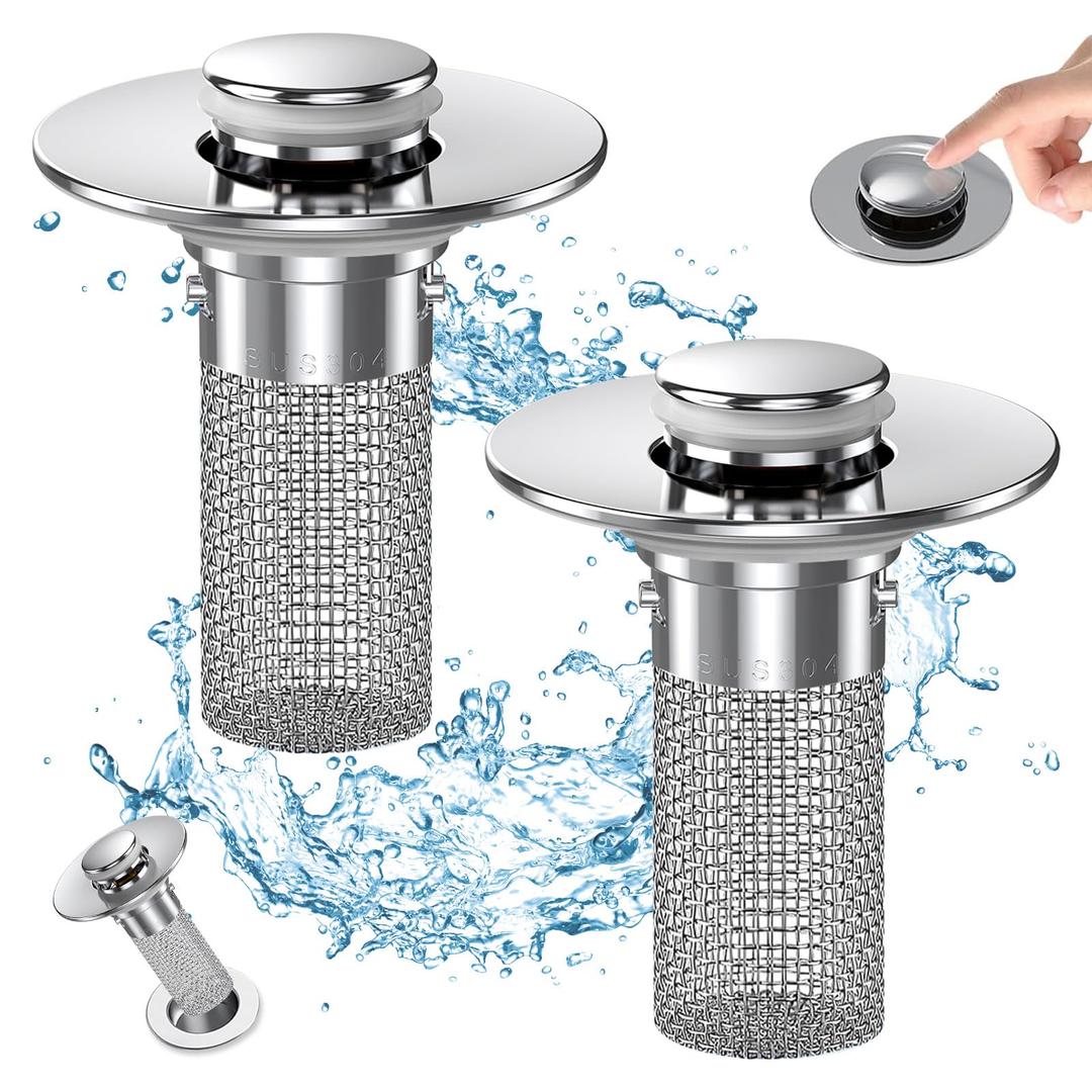 Bathroom Sink Drain Strainer, Pop Up Sink Drain Filter with Removable Stainless Steel Filter Basket Hair Catcher, Sink Drain Strainer, for Us Bathroom Sink Stopper Replacement