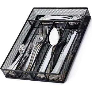 titivate Kitchen Cutlery Tray, Silverware Tray for Drawer with 5 Compartments Storage, Utensil Drawer Organizer Mesh Flatware Silverware Holder for Forks/Knives/Spoons (Black)