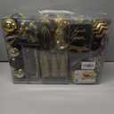 SHareconn 145pcs Christmas Balls Ornaments Set, Shatterproof Plastic Baubles Snowflakes, Stars and Tree Topper for Xmas Tree Holiday Wedding Party Decorations with Hanging Strings,Light Gold and Black