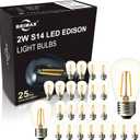 BRIMAX 25 Pack 2W S14 Replacement LED Light Bulbs for Outdoor String Lights, 2200K Warm White, Shatterproof & Waterproof,E26 Medium Base Vintage Edison Light Bulbs