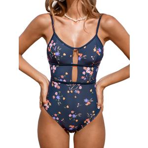 CUPSHE Women's One Piece Swimsuit Plunging Neck Cutouts Bathing Suit Textured Crisscross Back Self Tie Swimwear, XS