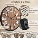 Large 24" Farmhouse Wall Clock, Rustic Wood Round Timepiece with Raised Roman Numerals, Black Metal Frame, Silent Quartz, Durable & Easy-to-Clean, Living Room & Entryway Decor (Weathered Brown)
