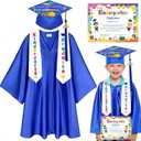 2026 Kindergarten and Preschool Graduation Cap Gown Stole Set With Tassel for Kids Graduation Gifts (Blue, S)