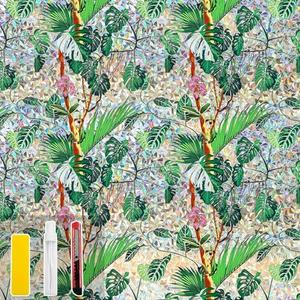 Window Privacy Film with Installation Tools Home Decorative Colored Glass Window Stickers Reusable electrostatic Rainbow Stickers (Leafy Wonder Rainbow, 35.4 x 78.7 in)