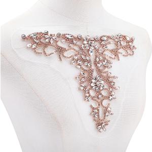FINGERINSPIRE 1PC Sparkling Rhinestone Appliques Handmade Rhinestones Lace Applique Flower Beaded Embroidery Sew On Patches Rhinestone Applique Crystal Neckline Collar Patches for Wedding Dress Cloth
