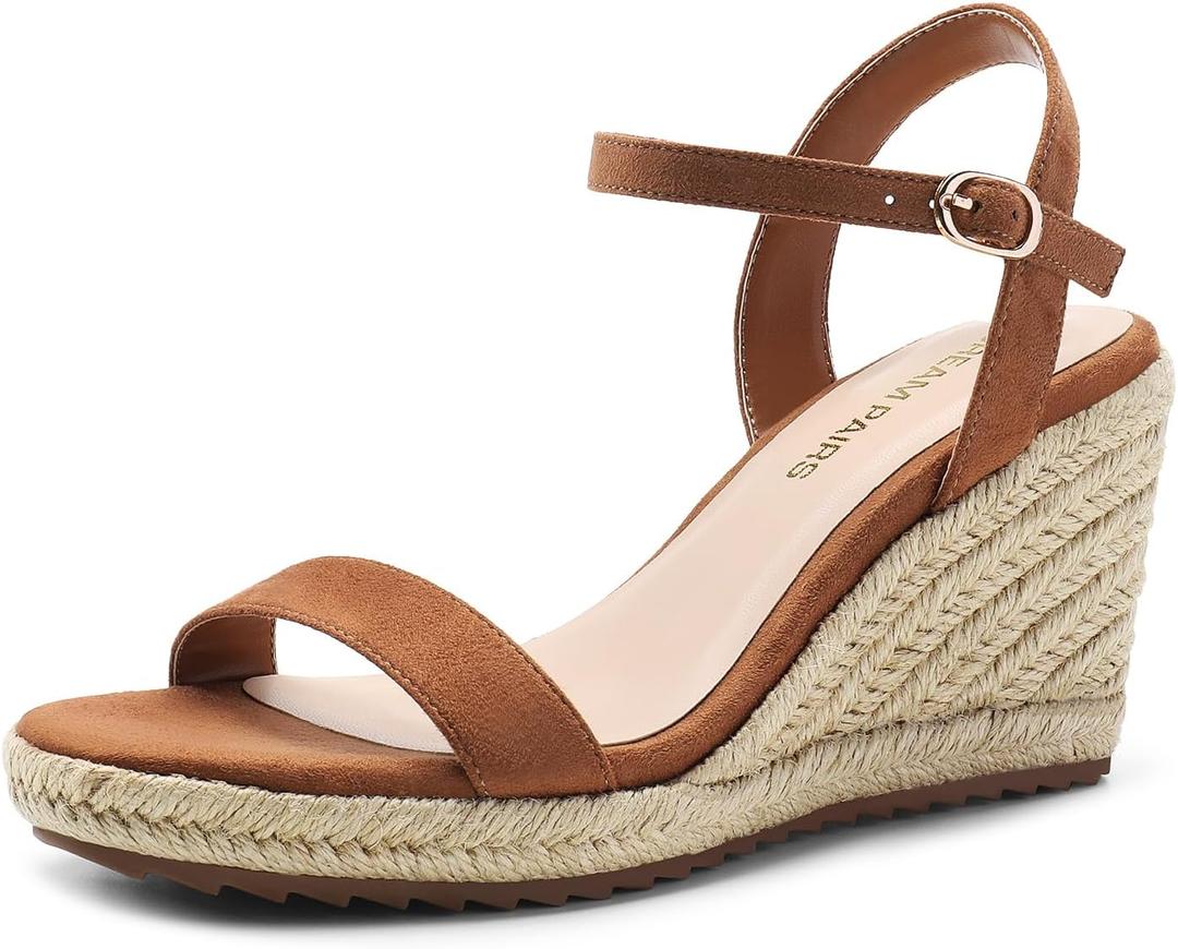 DREAM PAIRS Espadrilles Wedge Sandals for Women, Women's Open Toe Summer Dressy Sandals with Adjustable Ankle Strap and Soft Footbed (10, Brown)