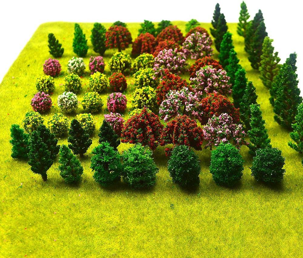 70pcs Mini Mixed Miniature Fake Trees Model Train Scenery Artificial Wargame Trees Model Railroad Scenery Diorama Supplies for DIY Landscape