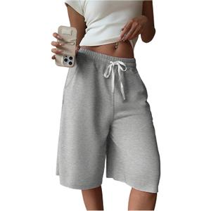 SHENHE Women's Wide Leg Sweat Shorts Drawstring Casual Lounge Sports Knee Length Bermuda Shorts, Size Small