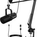 FDUCE Dynamic Microphone, XLR/USB Podcast Recording PC Microphone for Vocal Voice-Over Streaming, Studio Metal Mic with Mute, Headphone Jack, Monitoring Volume Control, with Boom Arm (SL40+)