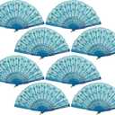 QIRMIZI 50 Pcs Spanish Hand Fans Foldable Handheld Fans for Women Bulk for Parties, Weddings, Church Services, Dancing, Music Festivals, Carnivals, EDM Events Decor,Blue