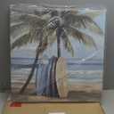 Coastal Canvas Wall Art Picture: Abstract Beach Scene Tropical Print Surfboard Palm Tree Painting Ocean Sea Artwork Decor for Bedroom Home Office 24 x 24 Inch