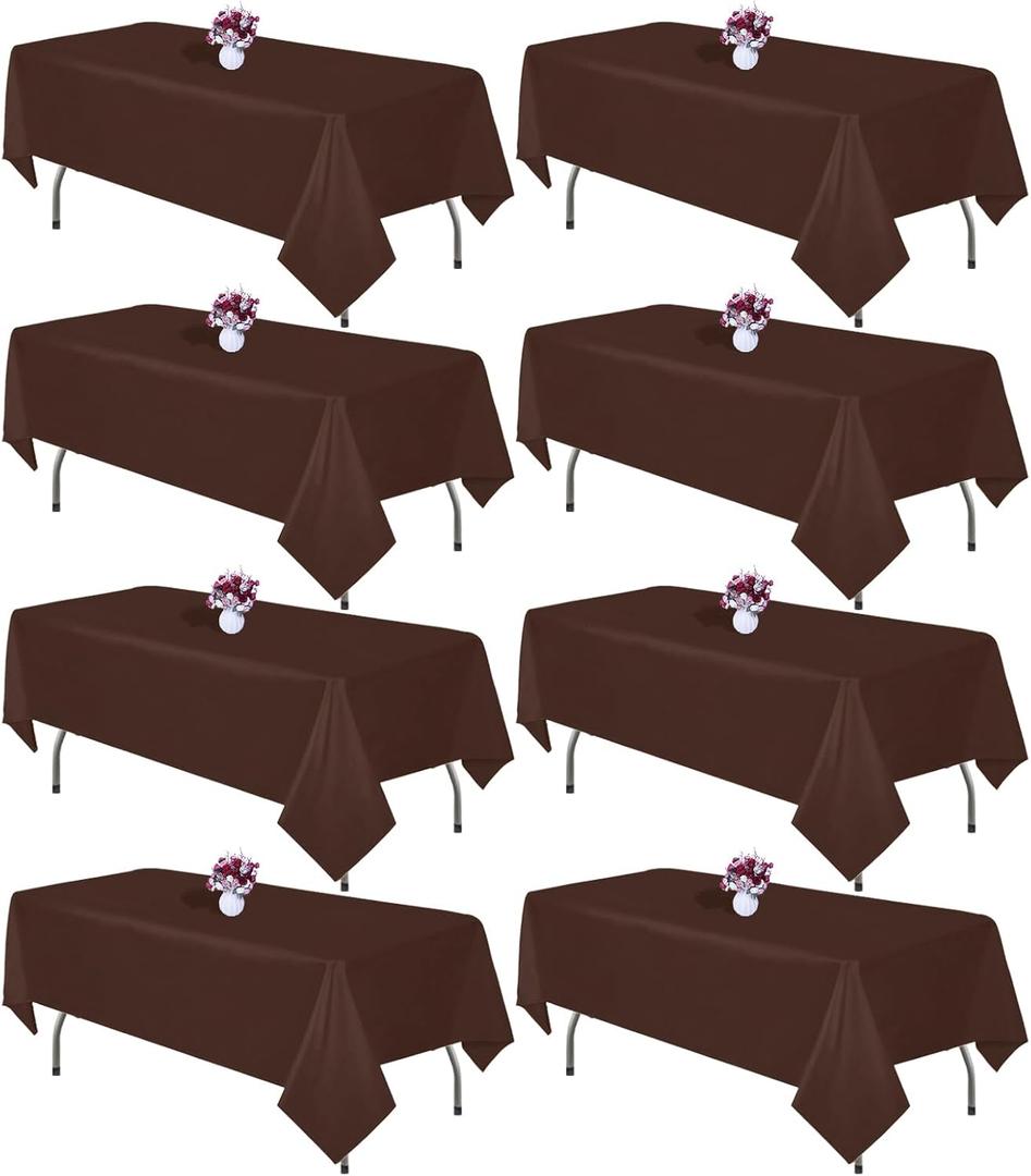 8 Packs Brown Tablecloth Rectangle 60x102 Inch Rectangular Table Cloth for 6 Foot Rectangle Table, Wrinkle Resistant Polyester Fabric Tablecloth Washable Table Cover for Wedding Party Buffet