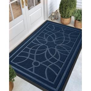 DEXI Front Door Mat Outside Entrance, Heavy Duty Non Slip Low Profile Doormat for Entryway, Trap Dirt and Moisture Welcome Mats, Easy Clean, Patio, Garage, 6x4, Blue