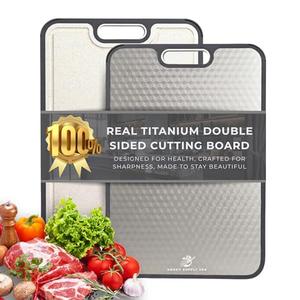 Titanium Cutting Board | Scratch Reduction Mesh | Double-Sided Pure Titanium and Wheat Straw | Anti Slip | Juice Groove | Stain Resistant | Food Grade | Easy to Clean | Smoky Supply USA