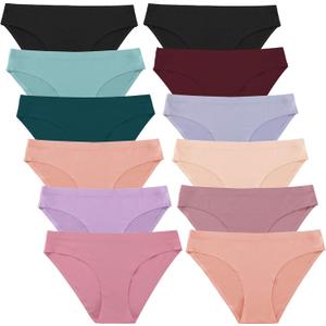 FINETOO 12Pack Womens Seamless Underwear No Show Cheeky Panties Invisibles Briefs Soft Stretch Bikini Hipster XS-XL (Medium)