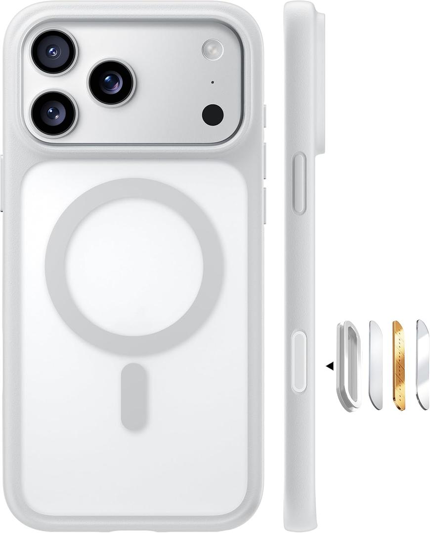TORRAS Magnetic Shockproof for iPhone 17 Pro Case, Camera Control, Compatible with MagSafe, Military-Grade Protection, Stronger Slim Translucent Phone Case for iPhone 17 Pro, Silver White