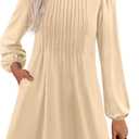 PRETTYGARDEN Fall Dresses for Women 2026 Long Sleeve Mini Short Flowy A Line Casual Holiday Party Tunic Dress Fashion Clothes (Beige, M)