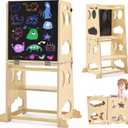 Toddler Kitchen Stool Helper, 4 in 1 Toddler Standing Tower Collapsible Kids Step Stool, Child Standing Tower for Toddlers 1-3 with Safety Rails (Natural)